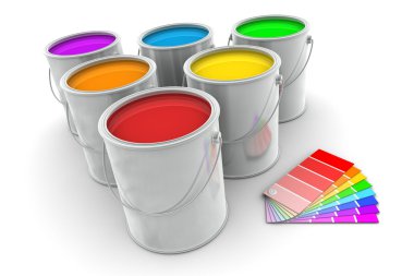 Altı teneke boya ve renk renk örneği