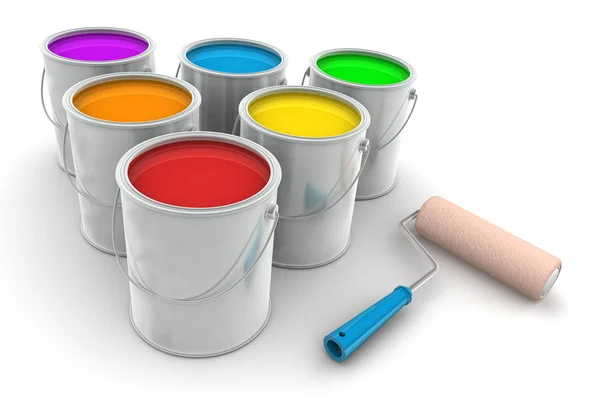 Sex tenn paint och rulle pensel — Stockfoto