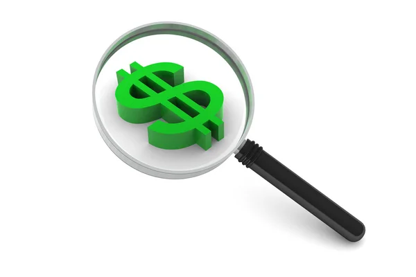 Dollar Sign and Magnifying Glass — Stock Photo, Image