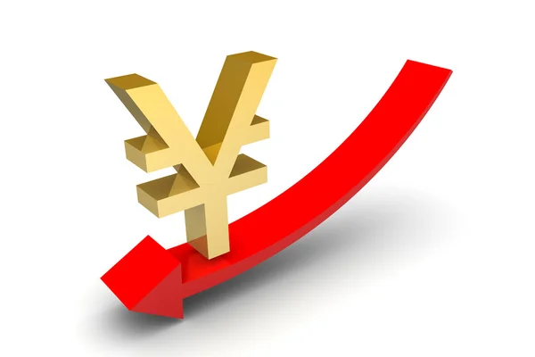 Yen Sign Down Arrow — Stock Photo, Image