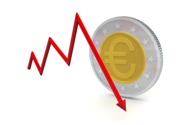 aşağı trend ile Euro coins