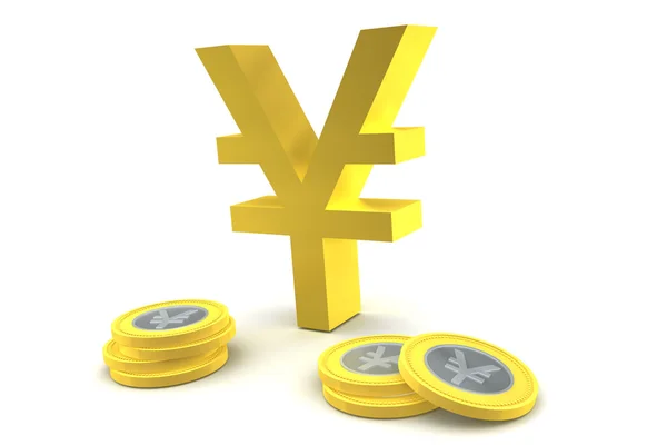 Yen Symbol and Coins — Stock Photo, Image