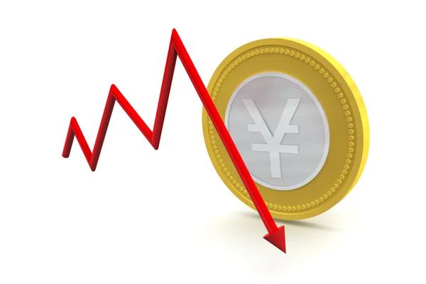 Yen Coin with Down Trend — Stock Photo, Image