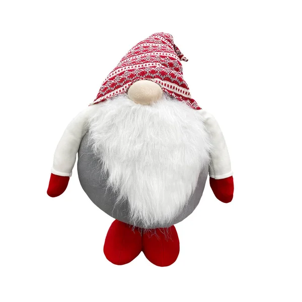 Beyaz arka planda sivri uçlu noel elfi. Yılbaşı cücesi. Küçük yaşlı bir adam, sakallı bir brownie. Noel Baba figürü. Yeni yıl. Norveççe nisse
