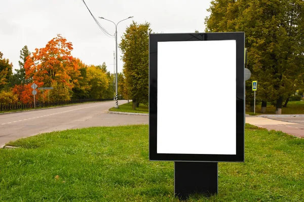 Verticaal Leeg Billboard Een Straat Een Herfstdag — Stockfoto