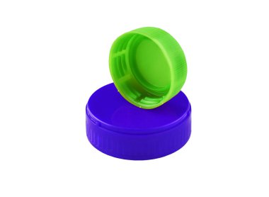 Beyaza izole edilmiş iki plastik kapak..
