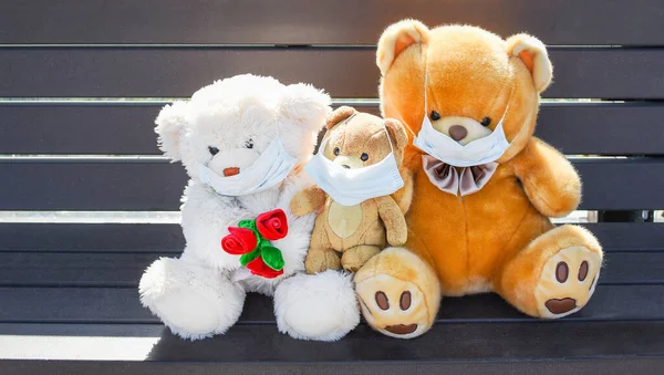 Masked Teddy Bears Bus Stop — Stock Photo, Image