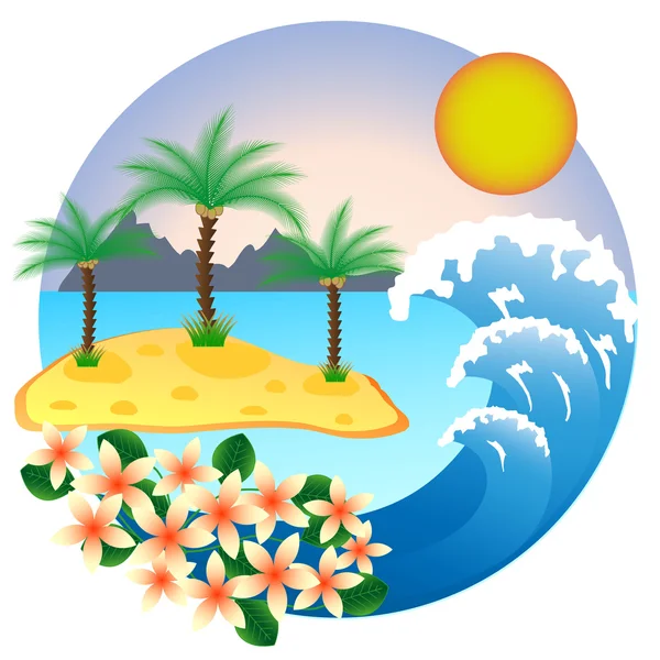 Dos palmeras en la isla tropical — Vector de stock