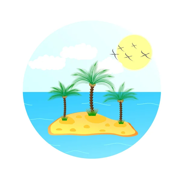 Ilustración de ola marina con palmera y sol — Vector de stock