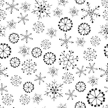 Kar taneleri kusursuz karalama deseni, vektör arkaplan