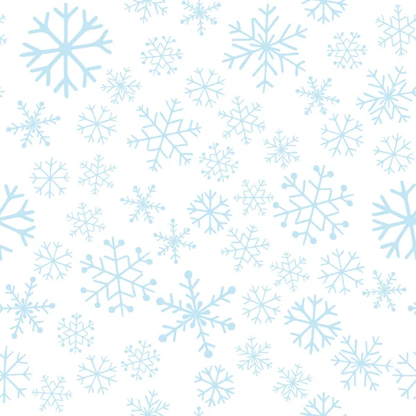 Snowflakes seamless doodle pattern, vector background — Stockvektor
