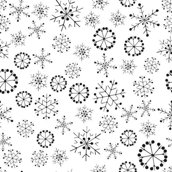 Copos de nieve patrón garabato sin costuras, vector de fondo — Vector de stock