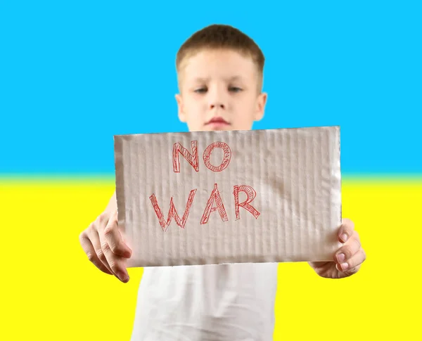 Мальчик Держит Руках Знак Надписью Войне Война Украине 2022 — стоковое фото