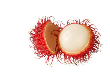 Sulu kabuklu tropik kırmızı rambutan meyvesi, beyaz arka planda izole edilmiş..