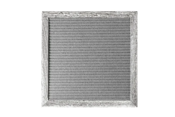 空白老式灰色毛毡板或菜单框架或卡片模型 用于在白色背景上孤立的消息 带有复制空间的木制灰色显示屏 — 图库照片