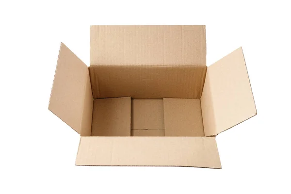 Open Empty Cardboard Box Isolated White Background — Stock Photo, Image