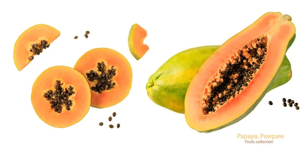Papaya Pawpaw Tree Melon Carica Papaya Flying Isolated White Background — Stock Photo, Image