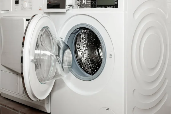 Open Modern Wifi Washing Machine Closeup Special Service Room House — 스톡 사진