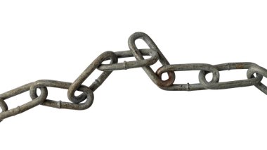 eski paslı metal zincir beyaz zemin üzerine izole.