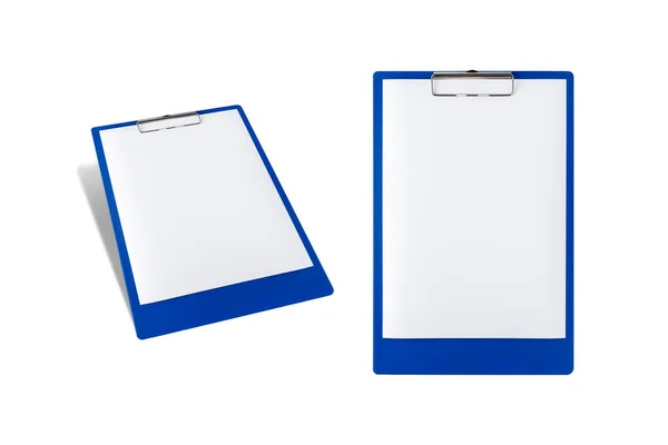 蓝色剪贴板 空白白纸隔离在白色背景上 一套两个剪贴板 — 图库照片