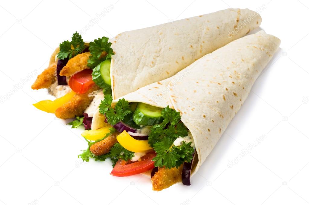 Kebab with vegetables and chicken isolated