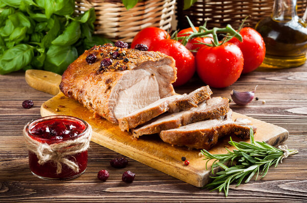 Roasted pork loin with cranberry and rosemary