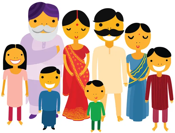 Familia india grande feliz — Vector de stock