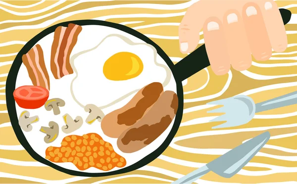 Desayuno inglés en una sartén — Vector de stock