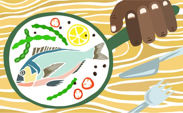 Φρεσκομαγειρεμένο ψάρι — Διανυσματικό Αρχείο