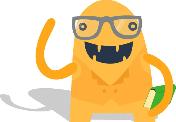 Monstruo con un libro y gafas — Vector de stock