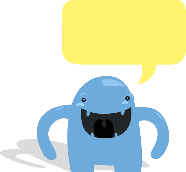 Blaues Monster mit gelber Sprechblase — Stockvektor