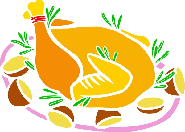 Christmas Turkey with Potatoes — Stock Vector