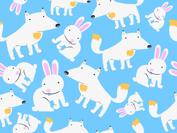 Cute White Fox and Rabbit — Stock Vector