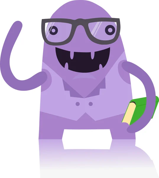 Nerdy Monster with a Book — Stock Vector