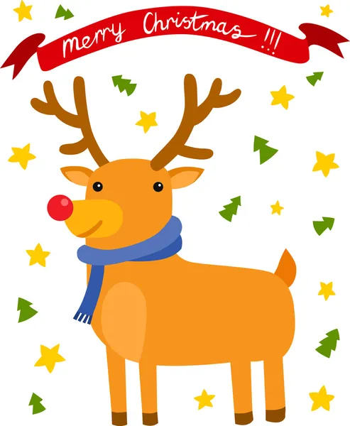 Reindeer with Merry Christmas Banner — Stock Vector