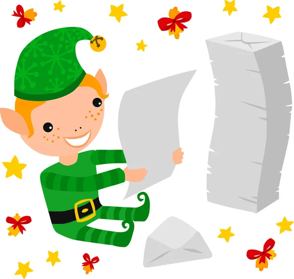 Elf Reading the Kids Letters — Stock Vector