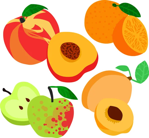 Melocotones, naranjas, manzanas y albaricoques — Vector de stock