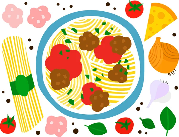 意大利面和肉丸子 — 图库矢量图片