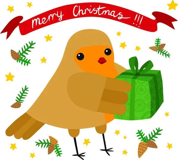 Robin de Navidad con un regalo — Vector de stock