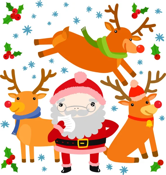 Santa and His Team of Reindeer — Stock Vector