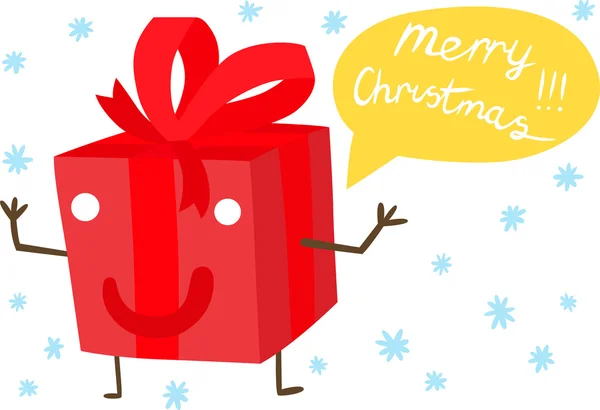 Personaje de regalo envuelto divertido con Feliz Navidad — Vector de stock