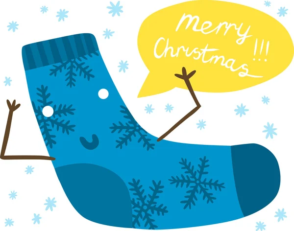 Personaje divertido calcetín de Navidad con Feliz Navidad — Archivo Imágenes Vectoriales