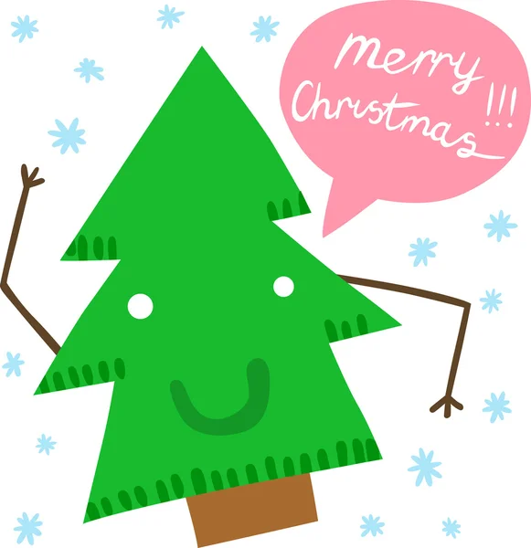 Personaje divertido árbol de pino con Feliz Navidad — Vector de stock