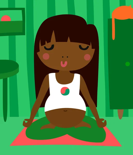 Chica embarazada haciendo yoga — Vector de stock