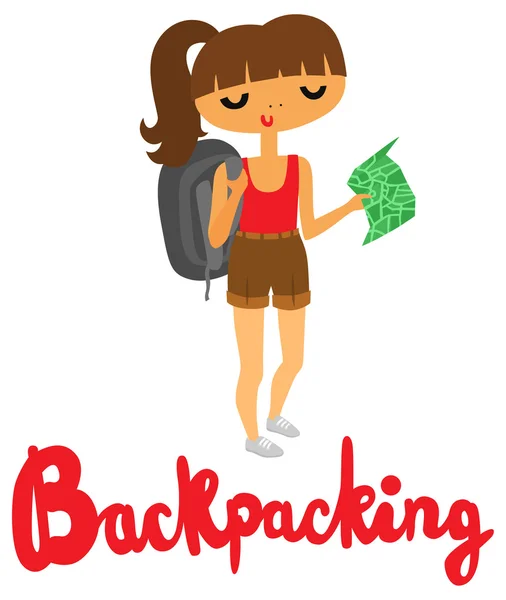 Backpacker chica bonita con tipo — Διανυσματικό Αρχείο