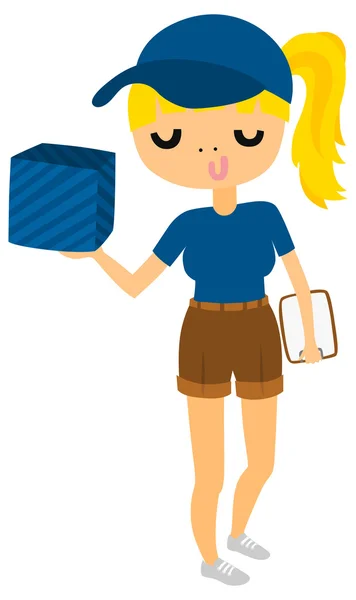 Delivery Girl in Uniform Holding a Parcel — Stock Vector