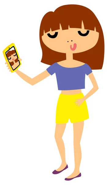 Kız akıllı telefon selfie fotoğraf çekme — Stok Vektör
