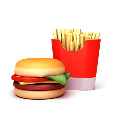 Hamburger ve patates kızartması.