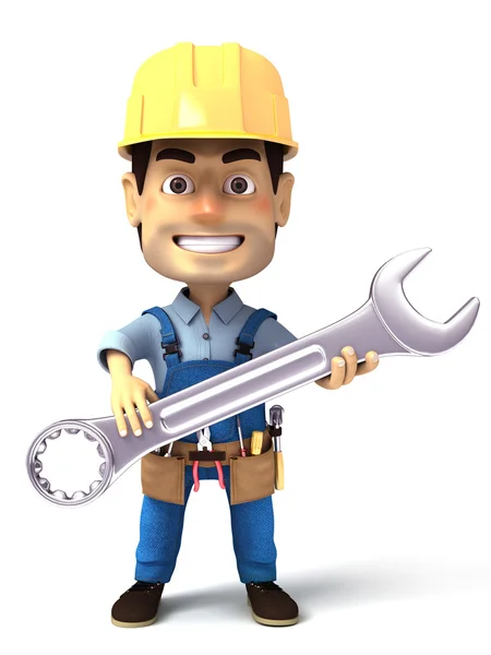 3d image handyman holding wrench — Stock Photo, Image