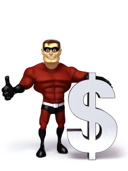 Dolar simgesi olan süper kahraman — Stok fotoğraf